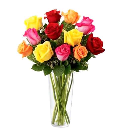 mixed roses in vase