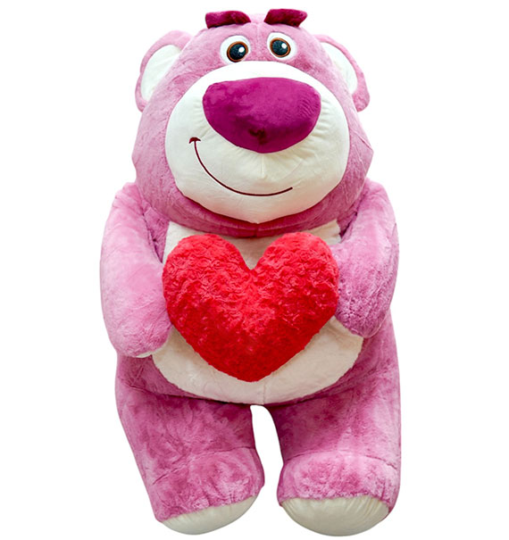 pink lotso teddy bear hugging heart